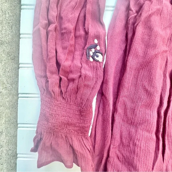 Free People Plum Backless Dress FloralEmbroidered BOHO Artsy Flow Babydoll Sz M - Picture 12 of 16